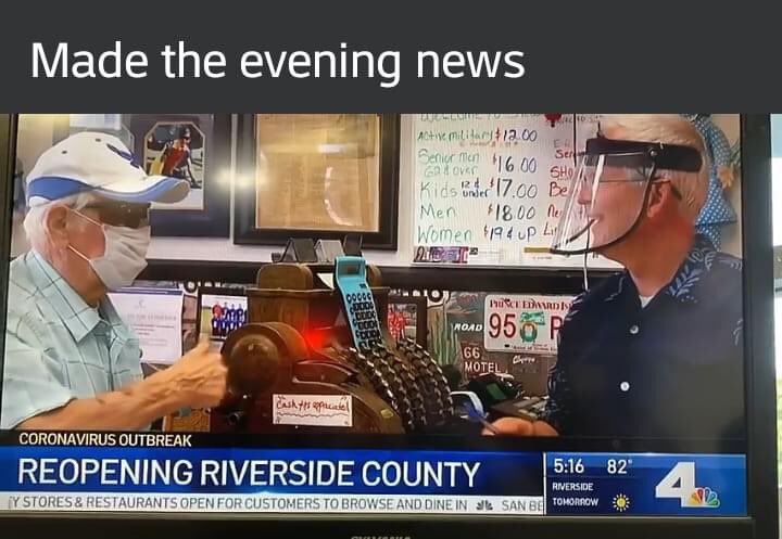 loudmouthedlady's tweet photo. This is the mayor of Temecula in his barbershop, not following the new guidelines implemented by the state. @GavinNewsom am I wrong in my understanding that shields are to be used in addition to and not in place of a mask? #California #temecula #GavinNewsom #whynomask https://t.co/7u8cW7hUoE