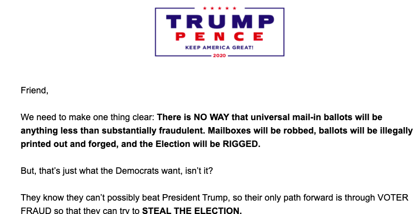 The President sent out this email and let's try to follow his logic. Imagine you are intent on using mail in voting to commit voter fraud.