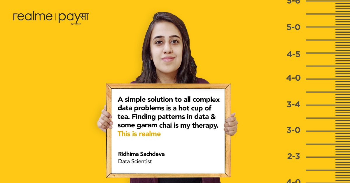 realme_PaySa's tweet photo. An enthusiastic Data Scientist but also a compulsive chai-lover, here's to our genius Ridhima Sachdeva!

#PeopleOfPaySa #realmePaySa #datascientist #covid19 #lockdown #chai #jebmeinpaisatohtensionkaisa #StayHome https://t.co/c7eFVr2gUK
