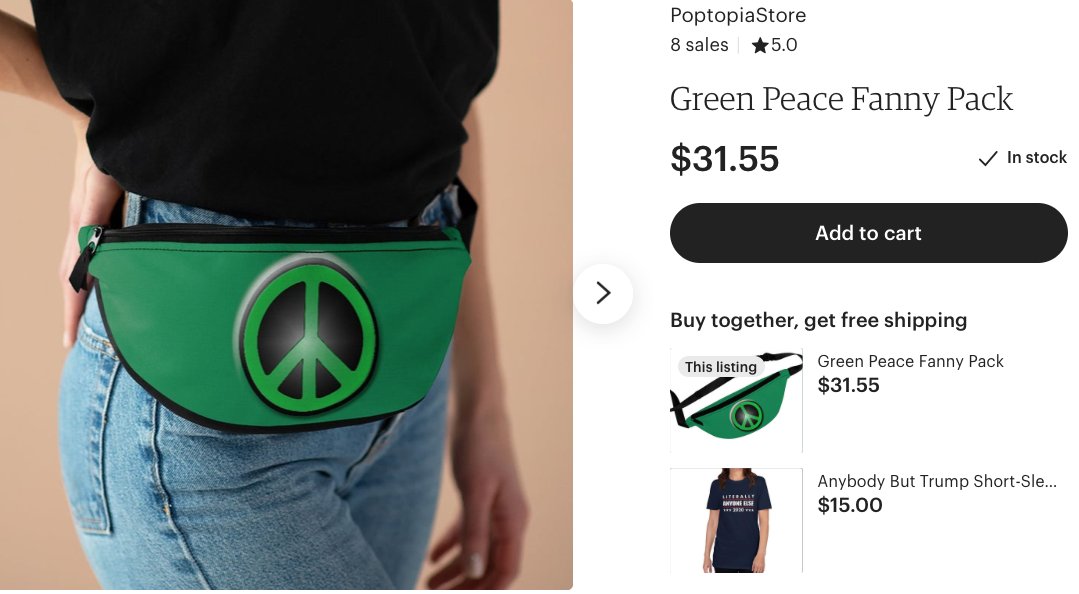 PoptopiaMerch's tweet image. #PoptopiaStore on #Etsy is now selling custom designed fanny-pack! WE have all types and colors including this latest Green Peace model just for you. Come see all our great new items here: etsy.com/listing/812476…