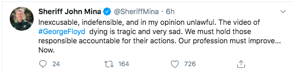 Orange County, FL (Orlando) Sheriff John Mina  https://twitter.com/SheriffMina/status/1265786922275831808