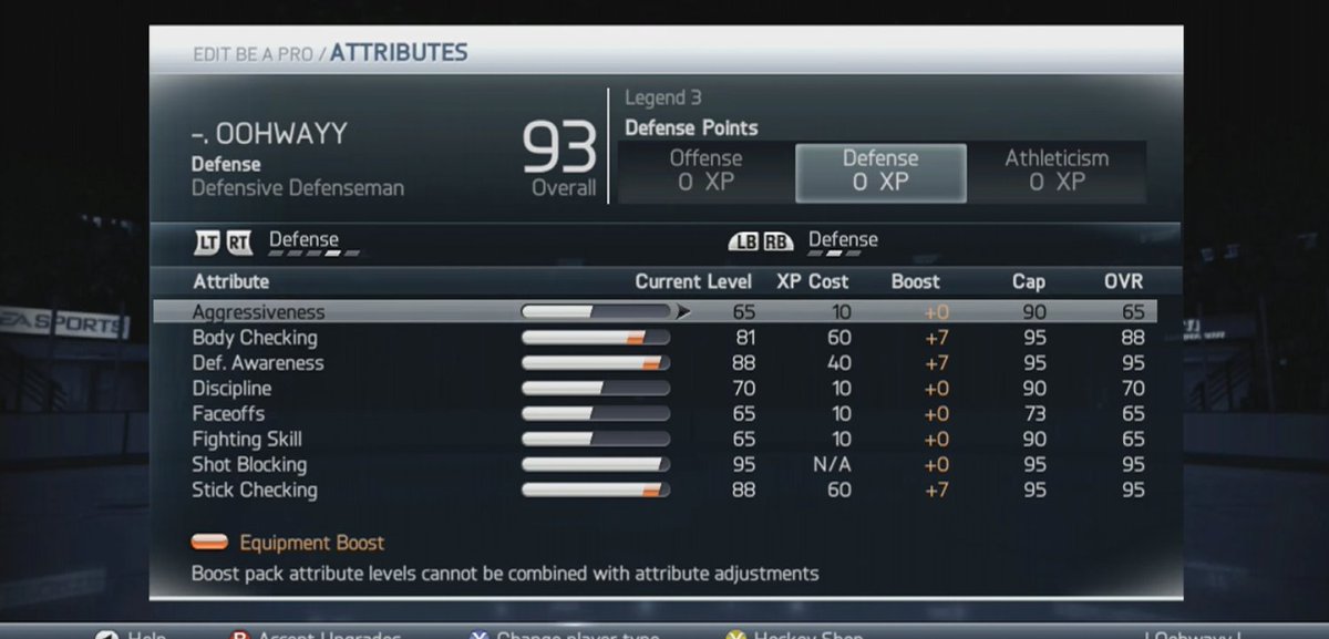 In  #NHL20, the highest overall build you can make in EASHL is an 85 overall defensive dman (and it's not even very useful, the formula just weighs thing like D awareness, shot blocking and stick checking high)In NHL 14, the highest possible build was a 93 overall defensive dman