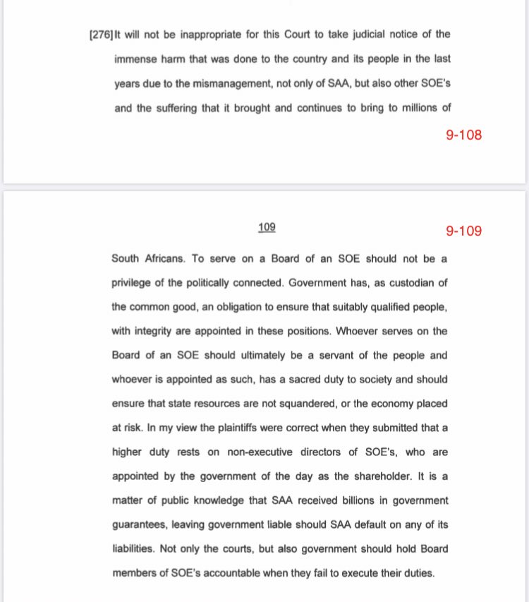 Judge Tolmay in her judgment says immense harm was done to the country and its people in the last years due to mismanagement, not only a SAA but other SOEs