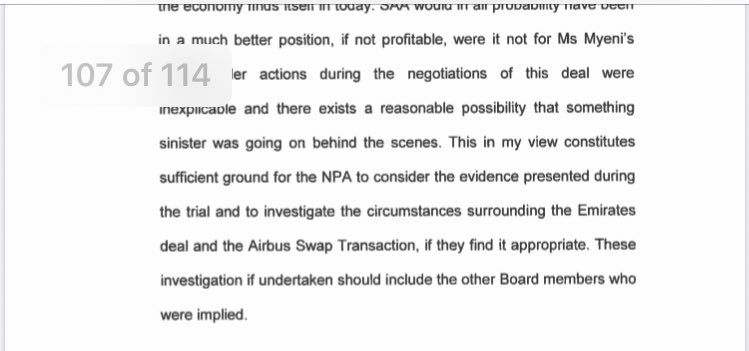 Judge Tolmay says something sinister was going on behind the scenes. She says this constitutes for the NPA to consider the evidence & if investigations were undertaken it should include the other board members who were implied.  #SAA  #DuduMyeni