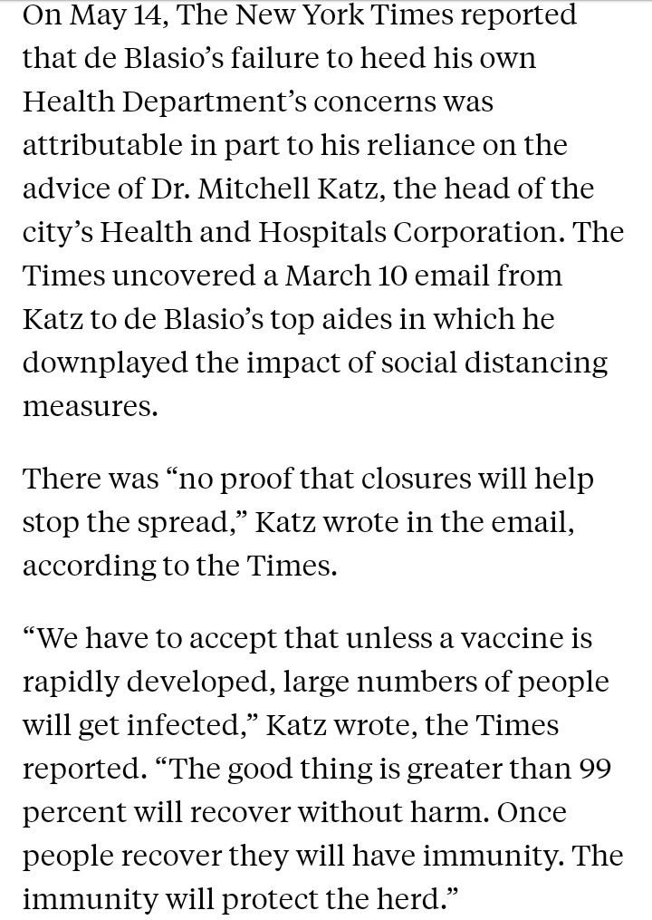 NYCDSA_Ecosoc's tweet photo. Also, the head of the NYC Health and Hospitals Corporation said that there "was no proof that closures would stop the spread of the virus," and that was fine because ONLY 1% of the population would die and people would develop herd immunity.
@NYCMayor you should #FireKatz https://t.co/sYBu1FbY90