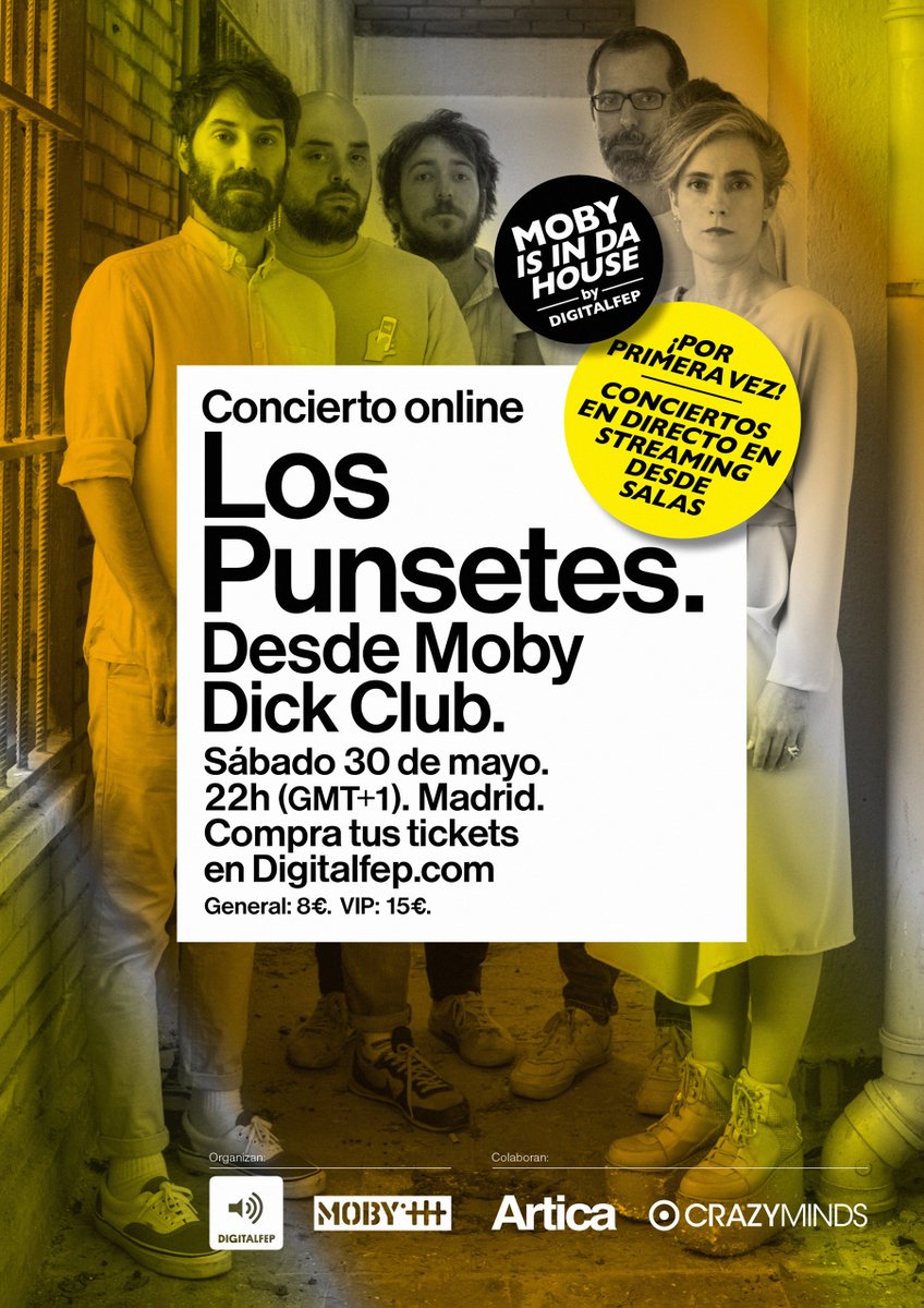 eljoventintero's tweet photo. ¡Vuelven los conciertos!👨🏽‍🎤@MobyDickClub es la primera sala con conciertos presenciales combinados con streaming ¡El viernes 29 y sábado 30 de mayo con @IndigoDrone y @lospunsetes ! ¡Toda la info 👉🏽 https://t.co/pbFGzI6T7p #MobyDickClub https://t.co/WQCsTCKInY