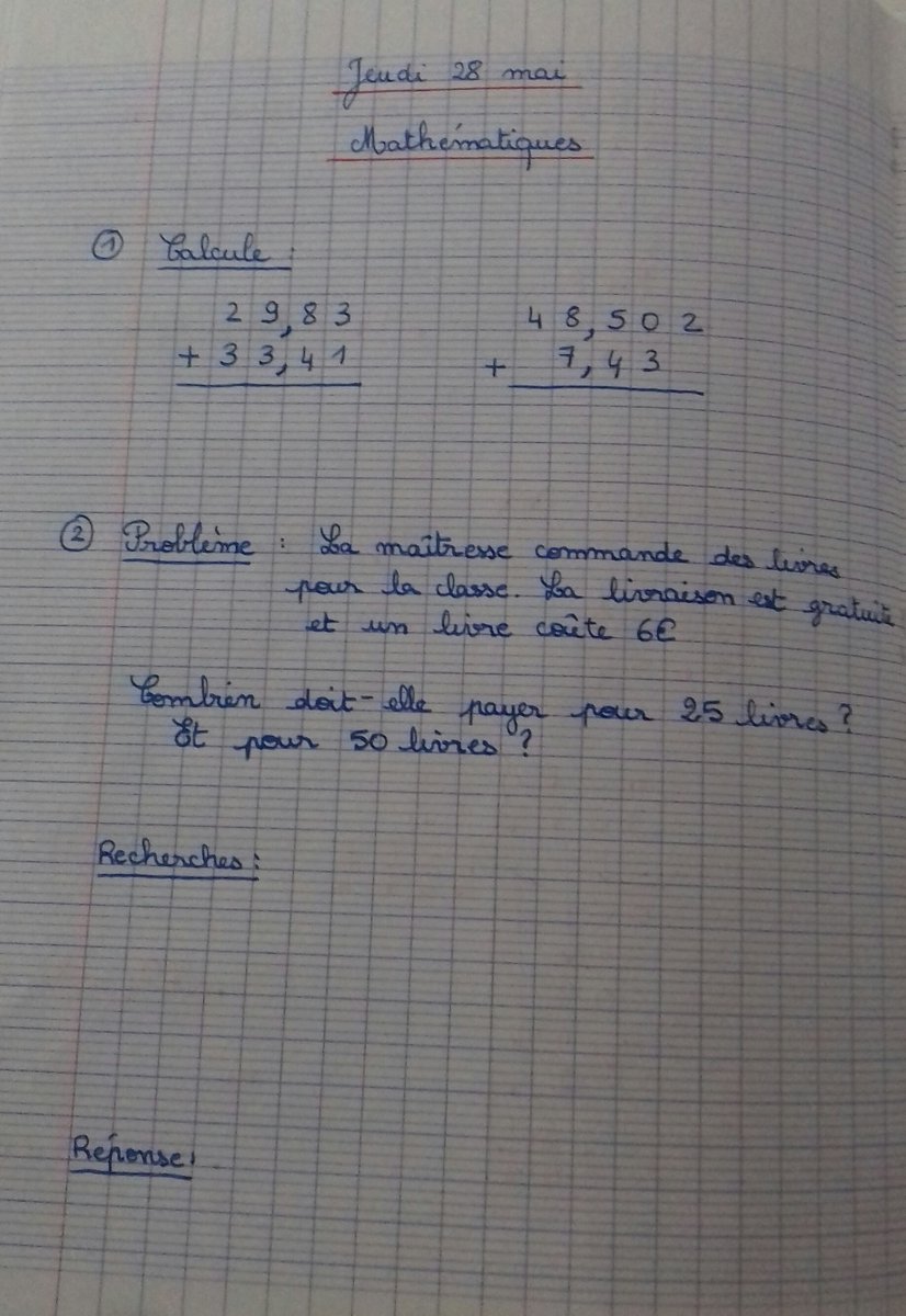 Cm1Tony's tweet photo. Et voici votre travail d'aujourd'hui!
Des maths avec des additions de décimaux (vous avez remarqué que l'on aligne les virgules ?🤔) et encore un problème !
Et de la conjugaison (vous vous souvenez du texte "Quand j'étais petit..."?).
Bon courage !
Maîtresse. https://t.co/iIRua7bvyu