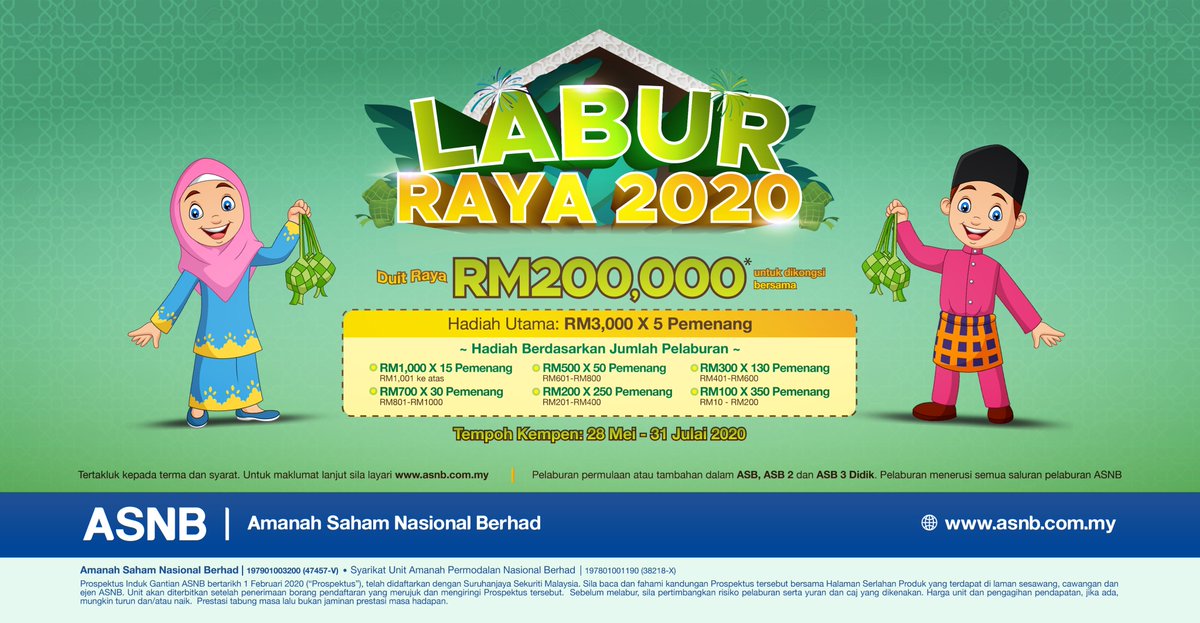 ASNBmy_official's tweet photo. Jom melabur duit raya anak anda dan berpeluang menangi unit amanah.

Ambil peluang untuk merancang dan membina tabung pendidikan anak anda.

Maklumat lanjut serta terma &amp; syarat kempen, layari : https://t.co/kpUaJSibvj

Kenyataan penafian : https://t.co/Gith97mXGQ https://t.co/i740IrC4tE
