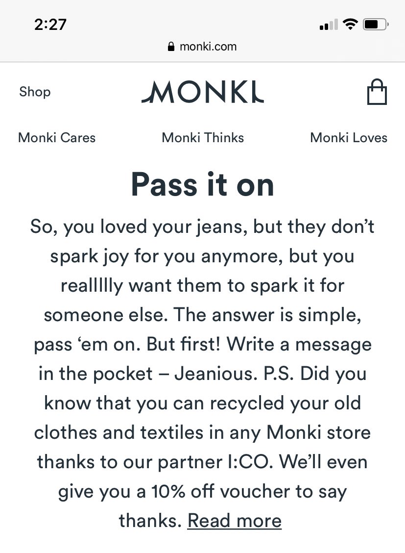 Selain dari H&M, Monki pun boleh juga. Nanti akan dapat 10% discount voucher untuk shopping dekat Monki. Mana-mana baju yang dah x pakai dengan harapan nanti dah kurus ( aku la tu ) nak pakai, dah boleh la bawa-bawa pergi recycle. Aku rasa dah nak mereput baju dalam almari tu. 