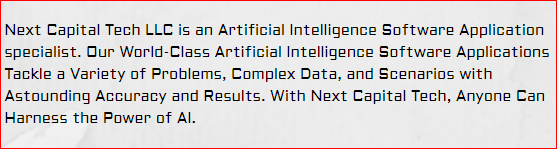 In actuality, only a little known, and decidedly shady, that Noah Nelson's, whom we encountered earlier, Next Capital Tech ( https://nextcapitaltech.com/ ) has picked a 'minority stake' and that's passed off as funding. Next Capital's website is full of useless gobbledygook. Sample: