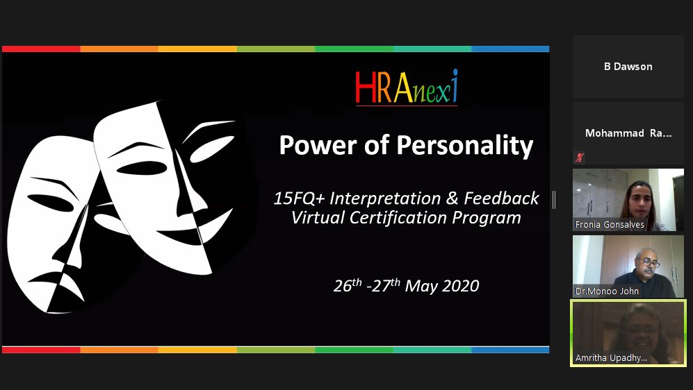 HR_Anexi's tweet photo. With that the incredible 2-day intensive 15FQ+ Virtual Certification Program concludes. We thank our facilitator, Amritha Upadhyaya and the enthusiastic participants for making this workshop a great success!

#hranexi #15fq #psychometric #virtualcertification #workshop https://t.co/2tShU0NIFY
