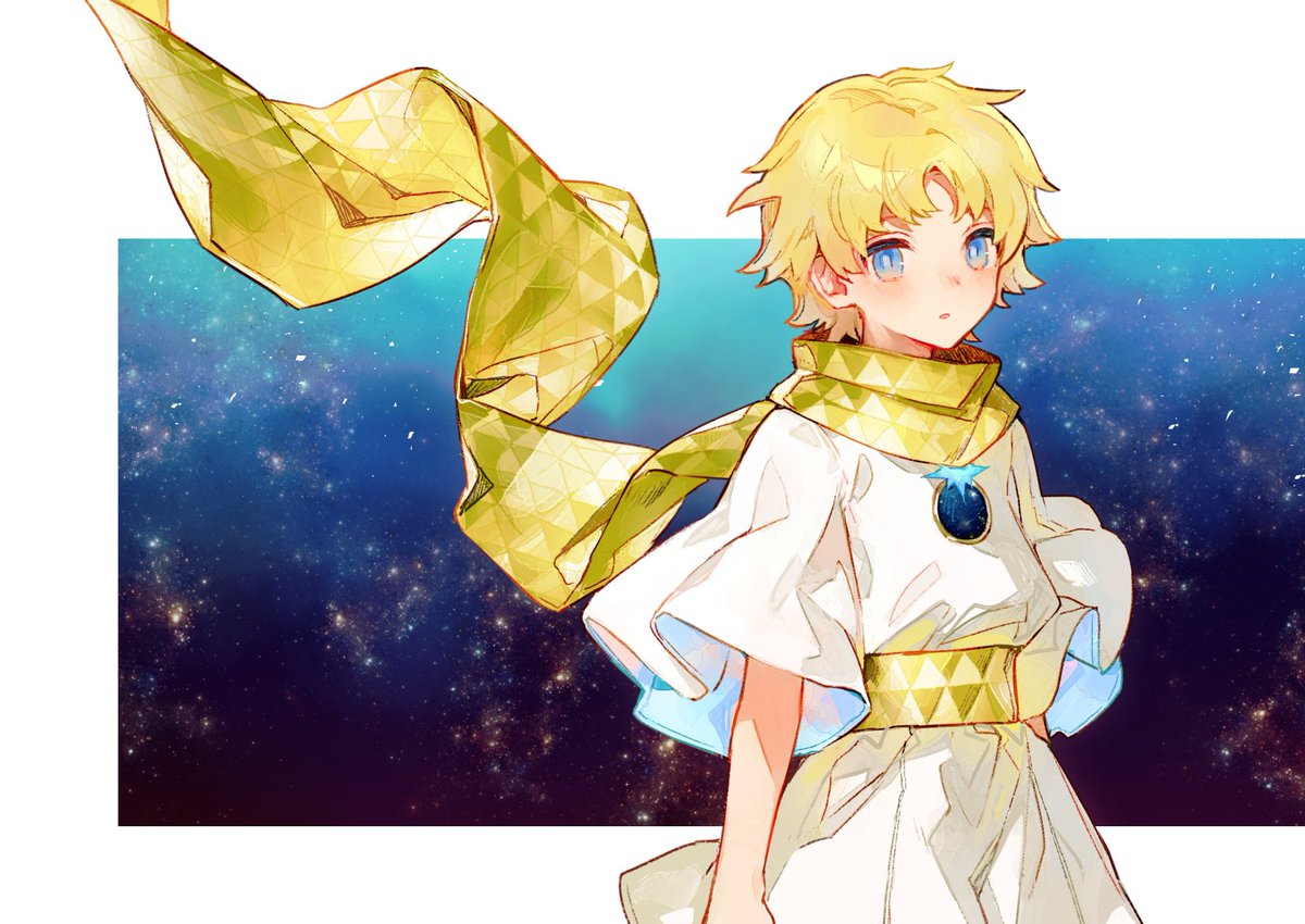 male focus 1boy blonde hair baggy clothes solo blue eyes yellow scarf  illustration images