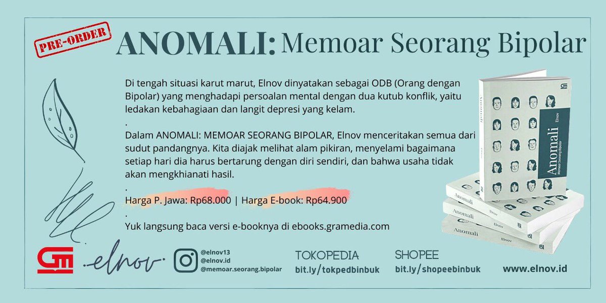 memoarbipolar's tweet photo. #AnomaliMemoarSeorangBipolar #BipolarBook #Depresi #MentalHealth #Elnov @bukugpu @gramediaebooks @gramediadotcom @elnov https://t.co/Asaco6Y8DV