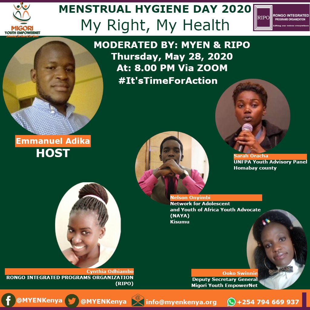 MYENKenya's tweet photo. Menstrual Hygiene Day 2020

#ItsTimeForAction https://t.co/6mQzzUUD97