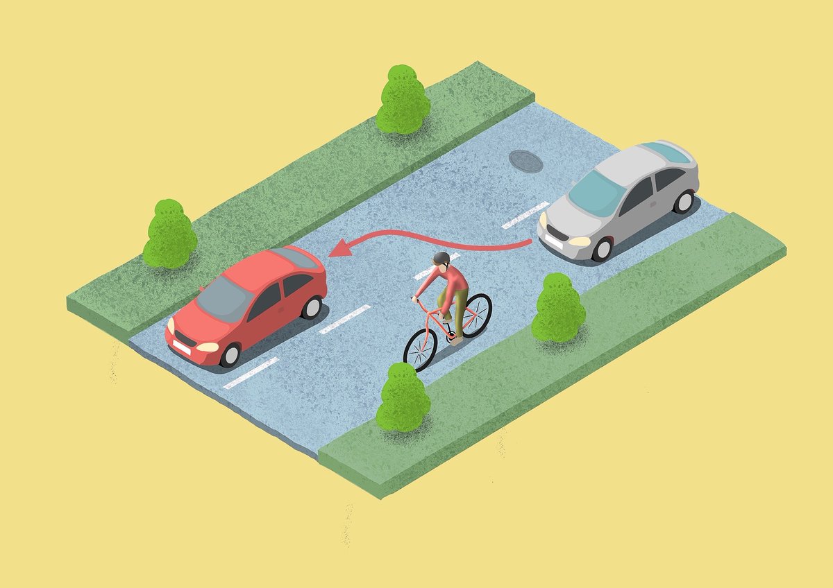 If you encounter a cyclist in a blind corner, wait for a more suitable section of road to overtake - one way some cyclists prevent vehicles from overtaking on corners is keeping to the centre of the road. This isn't a sign of arrogance - they're ensuring their safety.