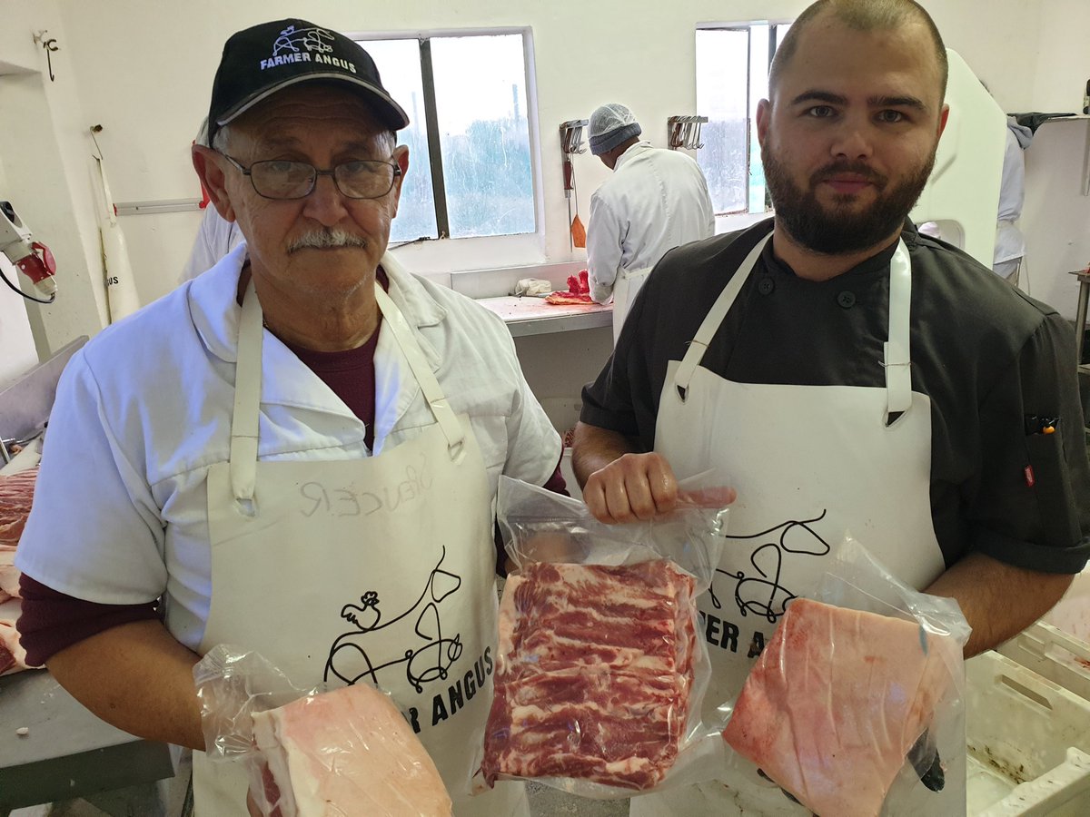 Pork bellies and ribs.
Not sure why Wikus and Spencer are looking so grumpy. Perhaps my weak jokes? 
1kg belly portions from our outdoor pigs. 2 rib racks. 
Only available at the Spier Farm Food Store which is open every day from 9am to 4pm.