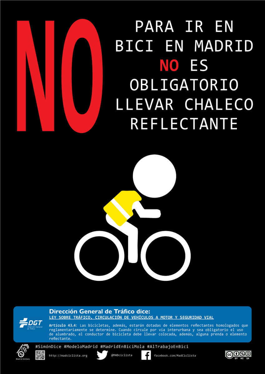 MADciclista's tweet photo. #BuenosDias La campaña #SimónDice viene hoy desde las tinieblas.

▶️ Poca visibilidad -> Luces obligatorias, blanca delante y roja detrás. Que puede ser intermitente.
▶️ El chaleco no es obligatorio en ciudad. En interurbano hay que llevar algo reflectante.

#MadridEnBiciMola https://t.co/JQSZgK21br