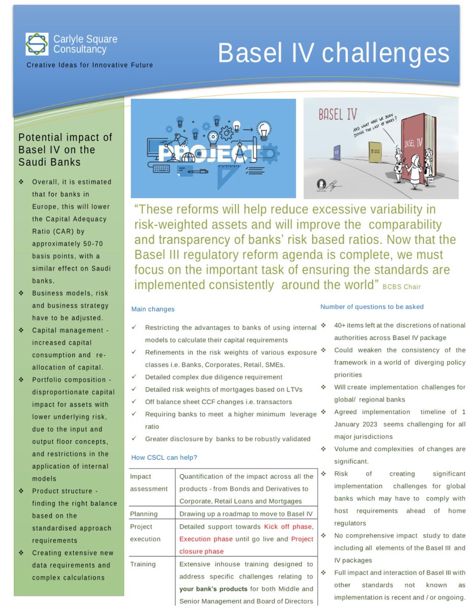 SquareCarlyle's tweet image. Effective planning, efficient project management and successful parallel runs are keys to timely implementation of Basel IV in the Saudi Banking Sector from 1 January 2023  #Basel  #Basel4  #Banking