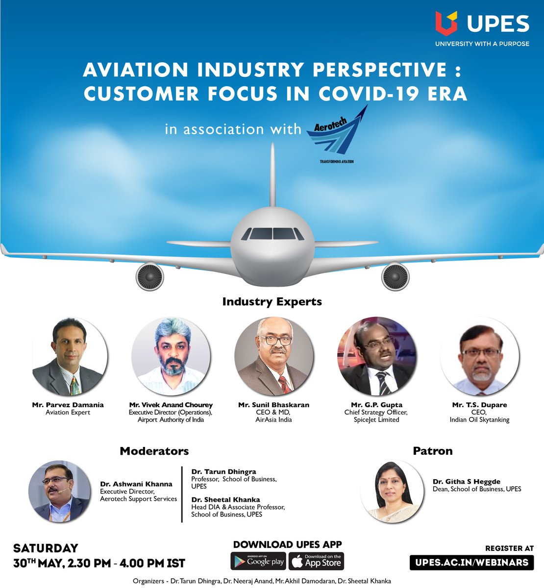 UPES (@upesdehradun) on Twitter photo Aviation industry experts Parvez Damania; Vivek Anand Chourey, <a href="/AAI_Official/">Airports Authority of India</a>; Sunil Bhaskaran, @AirAsia; G.P. Gupta, <a href="/flyspicejet/">SpiceJet</a>; and T.S. Dupare, Indian Oil Skytanking discuss customer focus in COVID era, in our next webinar, in association with Aerotech
zoom.us/webinar/regist… Aviation industry experts Parvez Damania; Vivek Anand Chourey, <a href="/AAI_Official/">Airports Authority of India</a>; Sunil Bhaskaran, @AirAsia; G.P. Gupta, <a href="/flyspicejet/">SpiceJet</a>; and T.S. Dupare, Indian Oil Skytanking discuss customer focus in COVID era, in our next webinar, in association with Aerotech
zoom.us/webinar/regist…