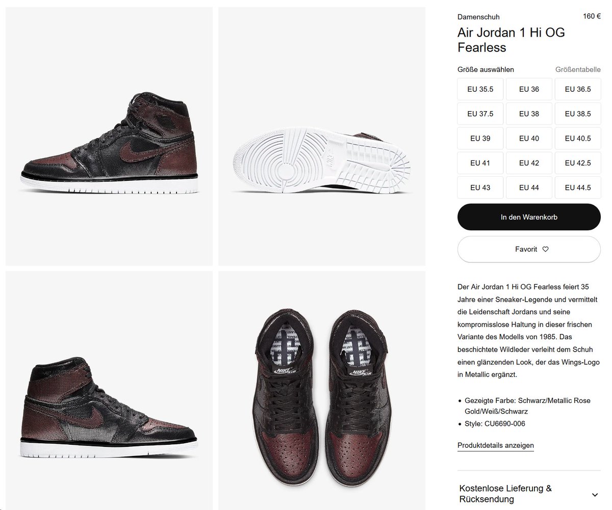 Schuh_Spanner's tweet photo. Online...
Nike Air Jordan 1 High OG "Fearless" für 112€!

Link: https://t.co/GeGUlHQT8a
Code: NIKE30 https://t.co/z8gSg6u7lP