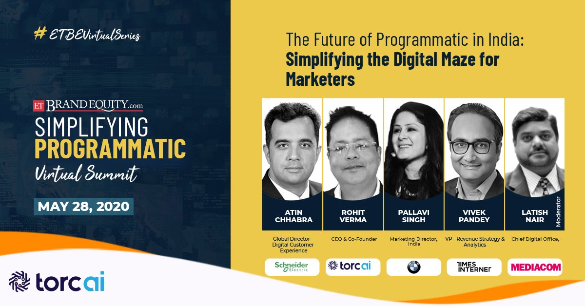 ETBrandEquity's tweet photo. #ETBEVirtualSeries on #SimplifyingProgrammatic The Future of Programmatic in India: Simplifying the Digital Maze for Marketers @latishnair @MediaComGlobal @pvivek @AtinChhabra @rohitverma @SchneiderElec @pallavisbali @bmwindia Join: https://t.co/79lCaXyQxl https://t.co/YPdOk44K9b