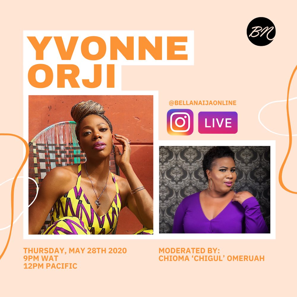 bellanaija's tweet photo. 12 more hours to the coolest and funniest IG Live you’ll ever watch - @yvonneorji being interviewed by @theonlychigul.
Save the time - 9PM WAT (12PM PACIFIC). Share this post with your family and friends so they don’t miss it!
#BellaNaija #Chigul #YvonneOrji https://t.co/MIbMbZ5gnQ