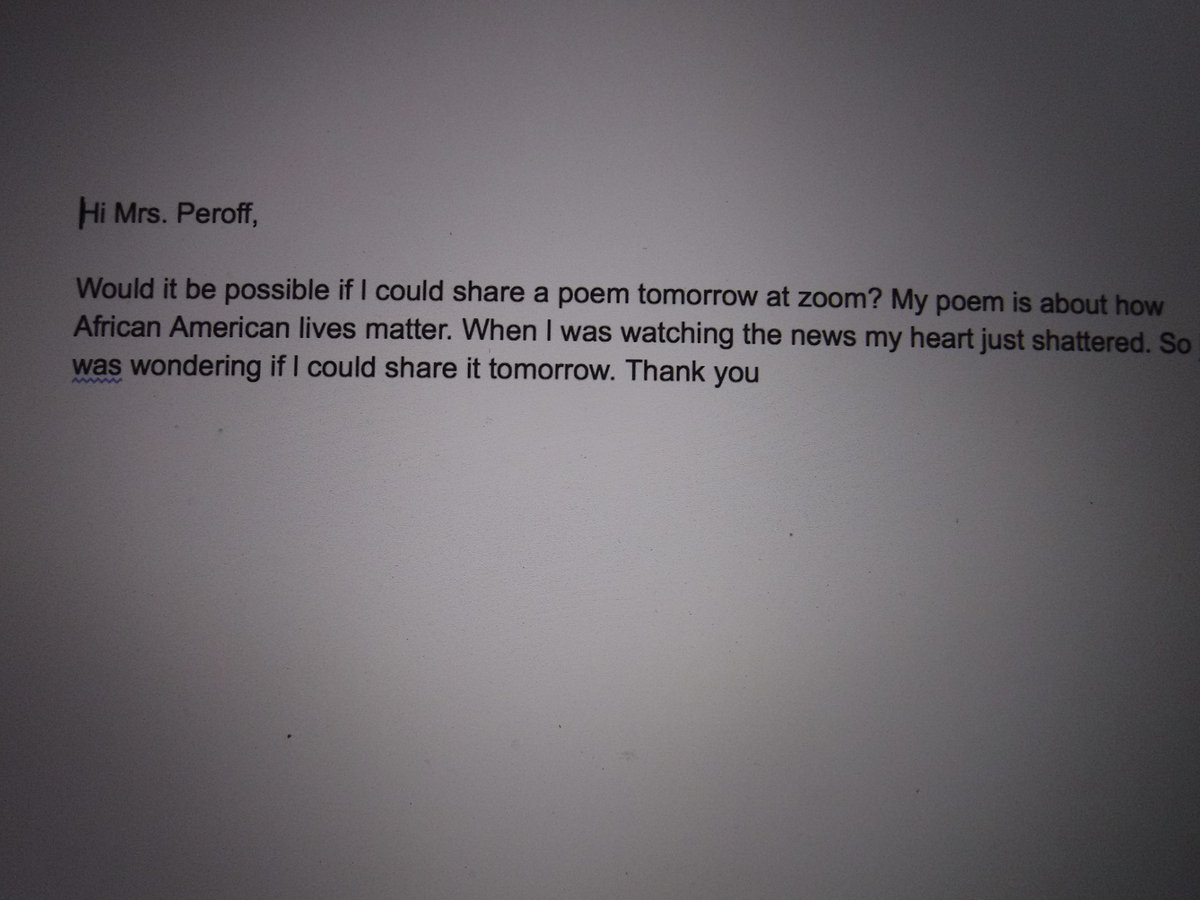 teacherperoff's tweet photo. It's 9:42 at night and this is what my fourth grade student is writing to me. There is HOPE in this world.  @HIDOE808 @808write #BlackLivesMatter #studentvoice https://t.co/GtR1UERT2E