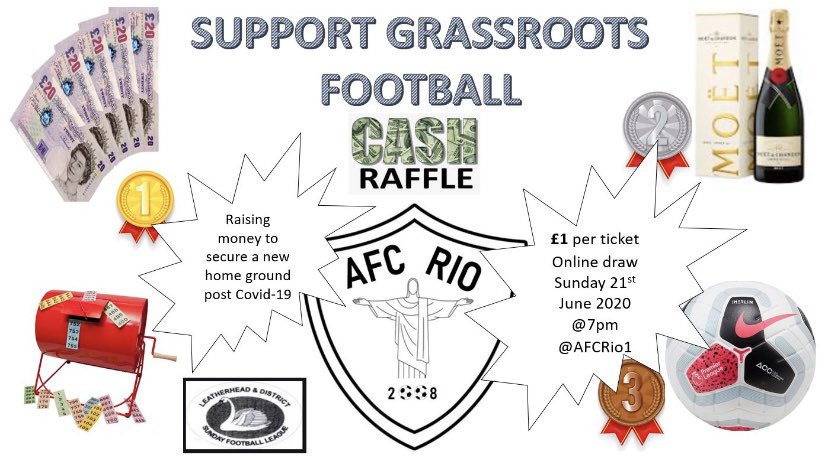 With all that is happening in the world we have now been told we will have to look for a new home ground next season,so the club are looking to do a cash raffle...it’s £1 a ticket with top prize of £100 so it’s worth a go...anyone interested give a DM