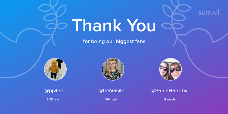 Our biggest fans this week: pjvlee, InaVasile, PaulaHandby. Thank you! via sumall.com/thankyou?utm_s…