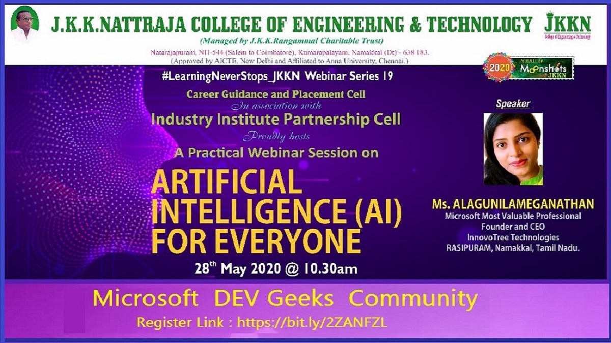 alagunilam's tweet photo. I have the delivered the webniar for Faculties & Students on "AI for Everyone" for JKKN College of Engineering and Technology. Totally 90+ participants attend this event.. Thank you very much Sreejith Sir for organizing this event..
#IndiaMVP #indiabuzz https://t.co/QEFN0E7xev