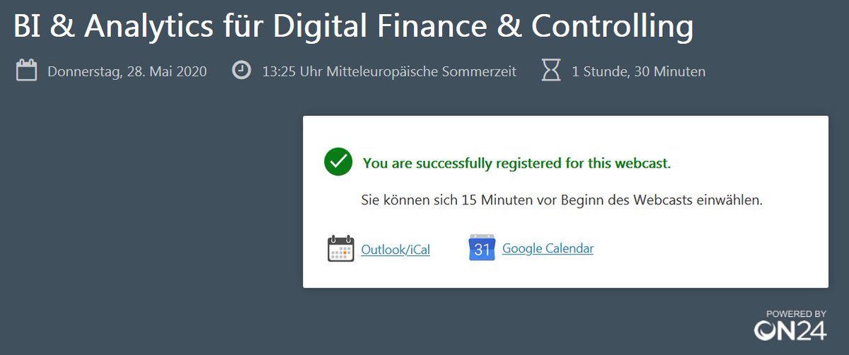 Heute zeigen wir von 13:40 bis 14:00 Uhr unsere BI-Lösungen auf der Online-Konferenz Digital Finance &amp; Controlling von @BARC_Research – Nehmen Sie teil! Anmeldungen sind noch möglich.

event.on24.com/wcc/r/2357283/…

#DFConline, #DigitalFinance, #Controlling, #BusinessIntelligence