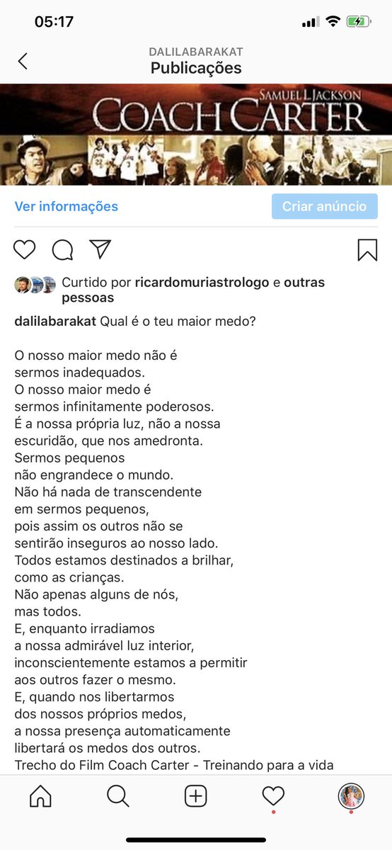 #coach #coachcarter #filme #inspiracao #dalilabarakat Não deixe que nada e nem ngm apague sua luz. Brilhe em tudo! ✨