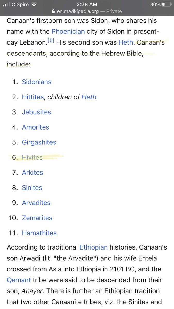 We learn that the descendants of Canaan include many groups including the  #hivites. A very interesting thread on these people can be read here:  https://twitter.com/saraashcraft/status/929089870211026944?s=21