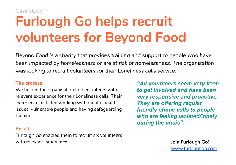 ConsortiumC4's tweet photo. “Everyone who I have contacted so far has been very useful”, Anna from @BeyondBrigade who has connected with volunteers via https://t.co/SluMgWqOa0 
@TimetoSpare2 #volunteer #FurloughScheme #furlough #volunteering https://t.co/4BWdRogEhT