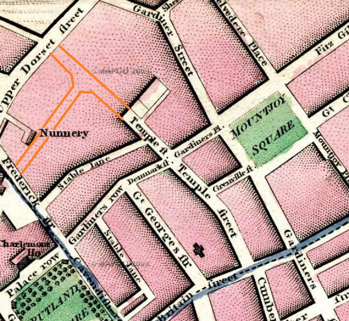 In 1752, Poor Clare sisters moved into the house where “after a few years they built a neat chapel with eight cells over it at a cost of £800.” Photos suggest this was a remodelling of the old house, including 8 box frame sash windows. Their presence is clearly mapped in 1798...