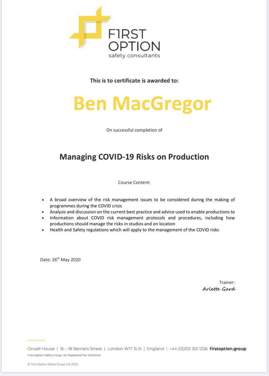 BenMacGregor's tweet photo. Learning to manage COVID -19 Risks on Production as a UK based Location Manager https://t.co/UjVhBLYx3i