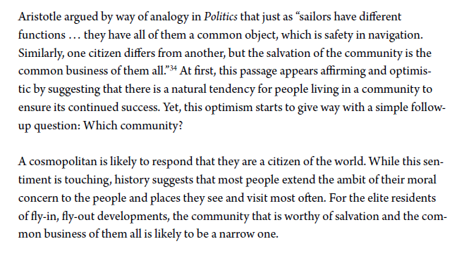 5/ Aristotle argues in Politics that "salvation of the community is the common business of them all." But for elites, the community worth saving is likely to be a very narrow one.