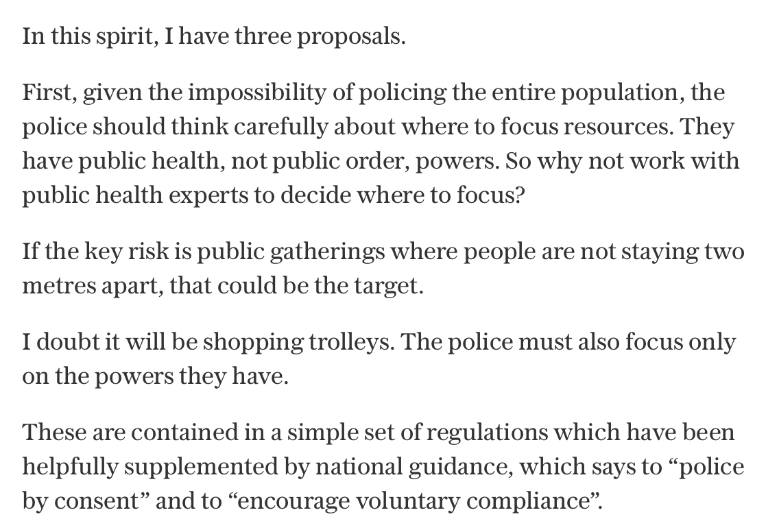 ... but it is different to 'ordinary' policing and does add to the complication. I wrote about this in The Telegraph on why policing the coronavirus crisis is basically impossible (or at least almost impossible)  https://www.telegraph.co.uk/news/2020/04/10/policing-coronavirus-lockdown-impossible-task-will-lead-wrongful/?WT.mc_id=tmg_share_tw