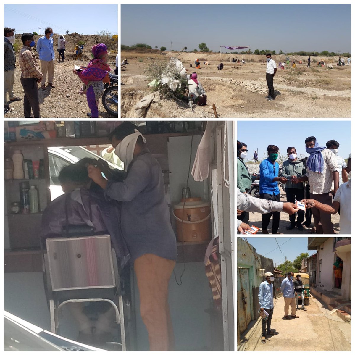 All in a days work, #MGNREGA work sites, containment area survey inspection, a much needed/delayed hair cut in a make shift kiosk turned salon in village Saleya, reviving rural economy, creating demand for services, one bit at a time