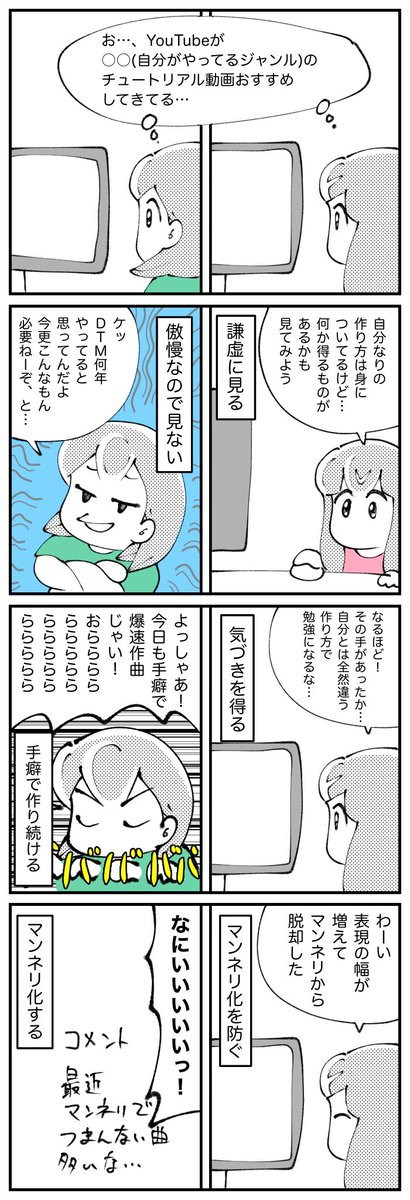 4コマ描きました。「チュートリアル見る人と見ない人」 