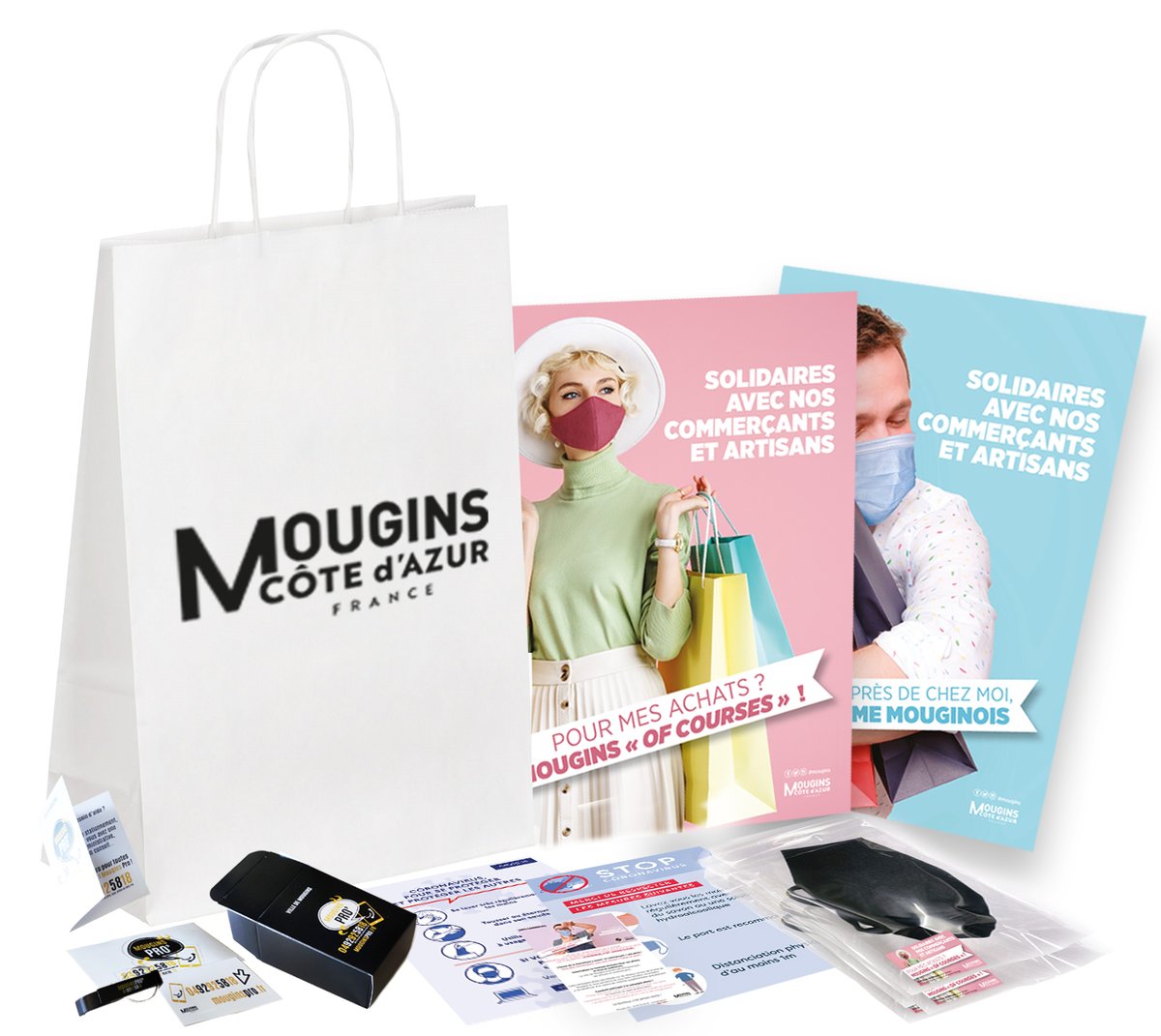 villedemougins's tweet image. 📢 Un kit "Mougins Pro" pour aider les commerçants, bientôt distribué. Avec :
➡ Dotations de masques en tissu lavable à offrir à la clientèle mouginoise
➡  Des affiches (gestes barrières, distanciation, port du masque)...
➡  Des objets usuels
+ infos 👉 bit.ly/3daKH1X