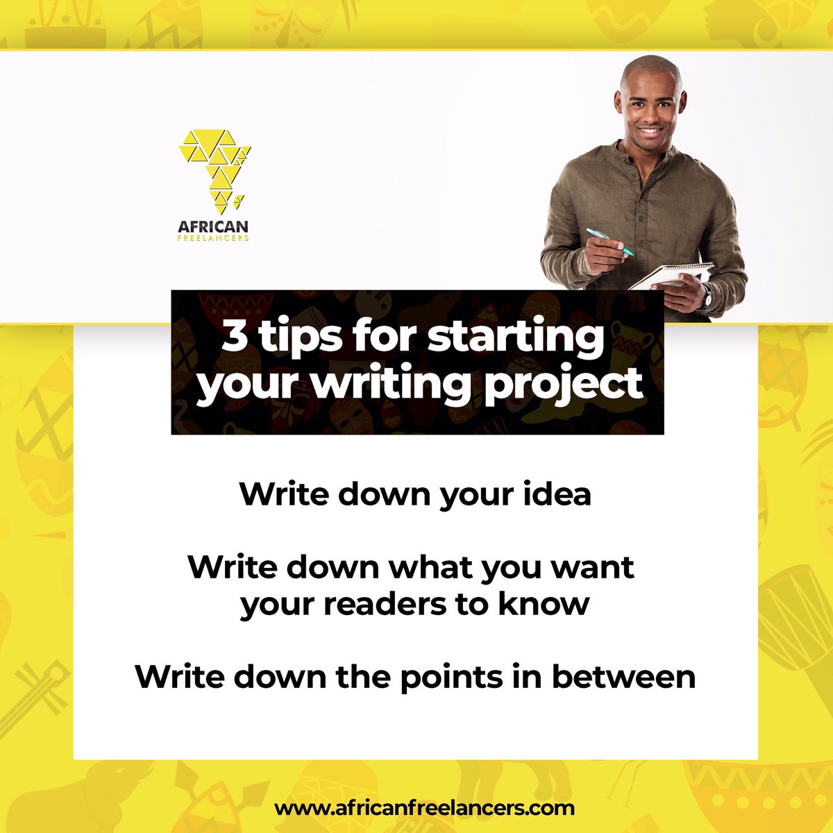 Need a headstart for your next writing project? Here are some tips for you. What other tips would you include?
.
Comments below 👇🏼👇🏼

#africanfreelancers #onlinejobsworkfromhome #onlinejobs #onlinejob #onlinesnigeria #onlineafrica #onlinework #onlineworks