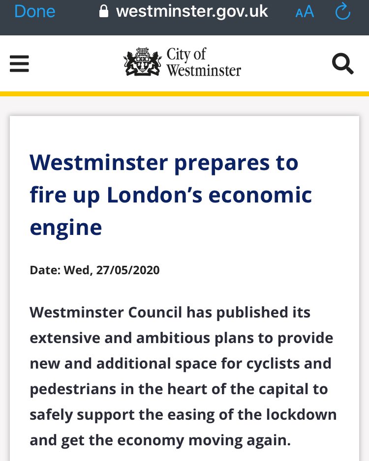 London’s City of Westminster plans huge positive changes for people walking and cycling. Language they use to announce it? “Fire up London’s economic engine” YES! 