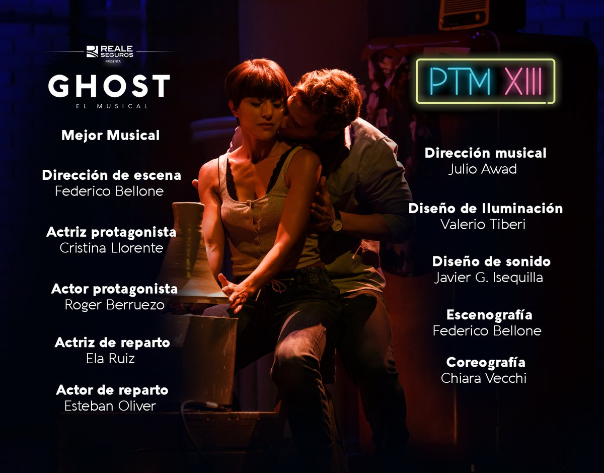 Ghost el Musical - España (@ghostmusicalesp) on Twitter photo #GhostElMusical consigue 11 candidaturas en los XIII #PremiosDelTeatroMusical.
¡Enhorabuena a todos los nominados!
<a href="/PTMusical/">PremiosTeatroMusical</a> <a href="/BWWSpain/">BroadwayWorld Spain</a> #GhostElMusical consigue 11 candidaturas en los XIII #PremiosDelTeatroMusical.
¡Enhorabuena a todos los nominados!
<a href="/PTMusical/">PremiosTeatroMusical</a> <a href="/BWWSpain/">BroadwayWorld Spain</a>