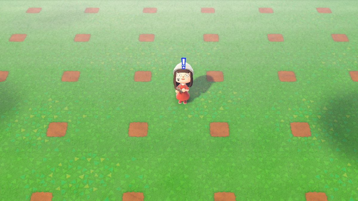 とめみん あつ森 果樹園つくる まずは植えるマスに印をつけるところから ポイント 植えるマスとマスの間は2マス 他のところで成木まで育ててから植樹する この配置だと 果物を埋めても成木まで育たない とめ