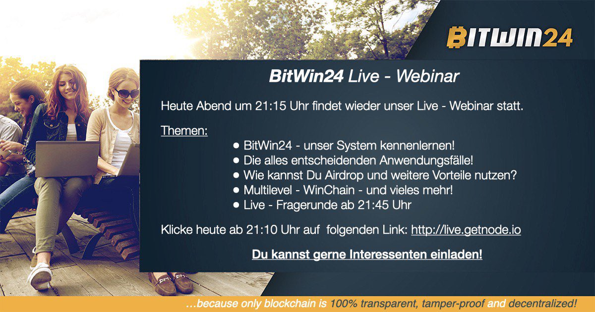 BitWin24lottery's tweet photo. BitWin24 richtig nutzen und alle Vorteile mitnehmen 👉🏻 Fachwissen aus erster Hand: Heute Abend wieder Live-Webinar 😃
#bitwin24 #masternodes #blockchain #usecase #mehrwert #staking #winchain https://t.co/srTtktJo8r