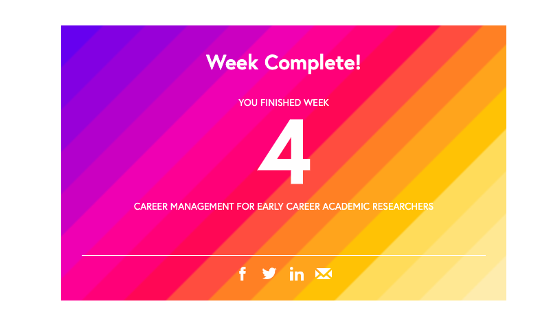 I have just finished the 'Career Management for Early Career Researchers' course with <a href="/FutureLearn/">FutureLearn</a>. Lots of hints and tips around identifying your strengths, writing applications and preparing for interviews. Would highly recommend to all ECRs! #STEM #careerdevelopment #lockdown