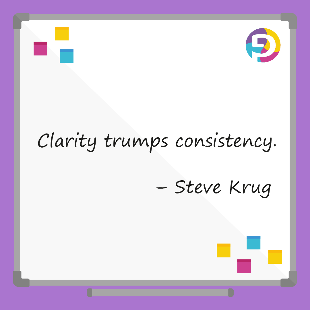 Clarity trumps consistency. – Steve Krug 
.
.
.
.
.
#inspire #inspiration #motivation #inspirational 
#design #designer #clarity #trump #consistency
#quoteoftheday #qotd #SteveKrug