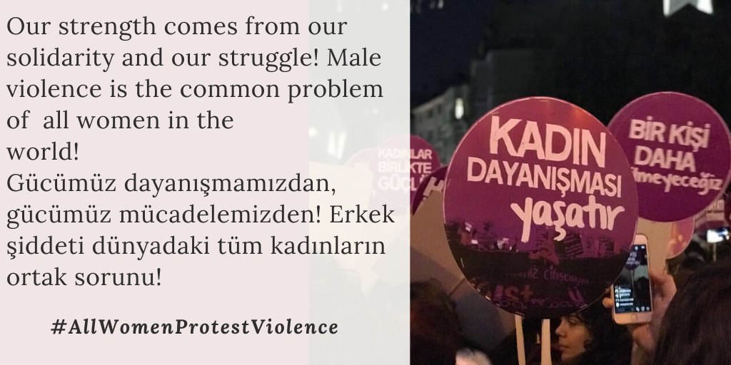 Erkek şiddetine ve patriyarkaya karşı yükseltiyoruz. 
#AllWomenProtestViolence