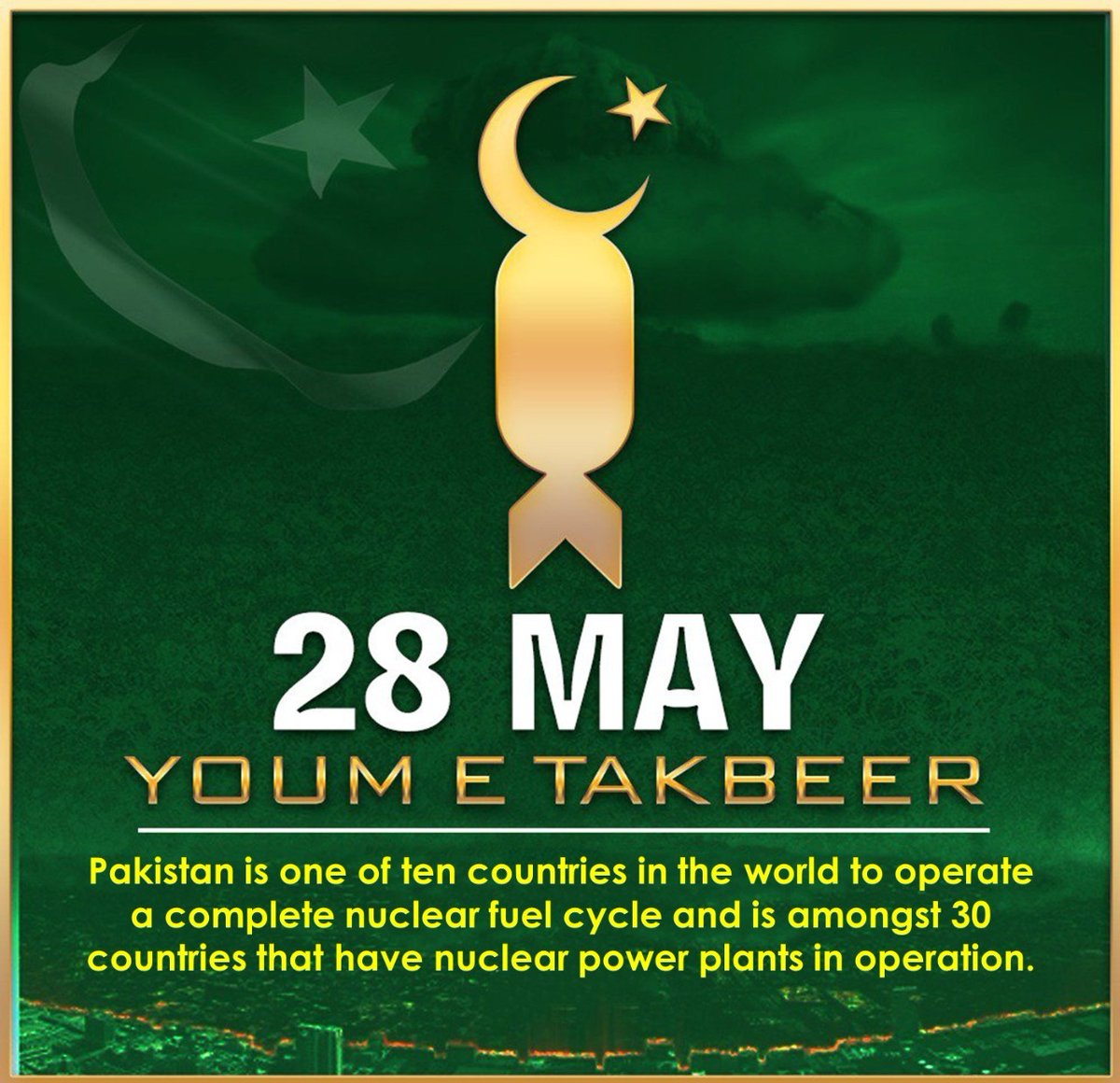 Nazia 💫 on Twitter: "#YoumeTakbeer May 28 Pakistan became a member of the  club of nuclear powers when it conducted five nuclear tests (followed by a  sixth on May 30) in response